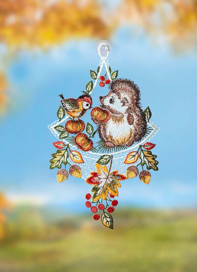 Fensterbild aus echter Plauener Spitze 