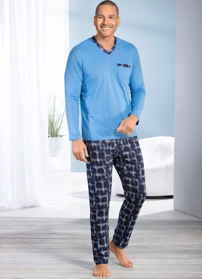 Schlafanzug mit V-Ausschnitt und offenen Abschl&uuml;ssen  