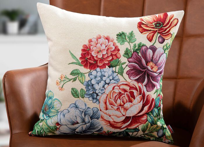 Gobelin-Kissenbezug Blumen mit Reissverschluss MULTICOLOR