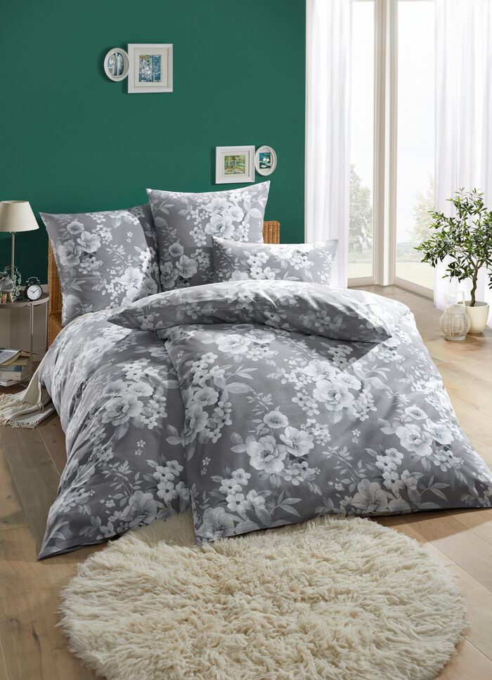 Beidseitig bedruckte Bettw&auml;sche-Garnitur aus Polycotton GRAU