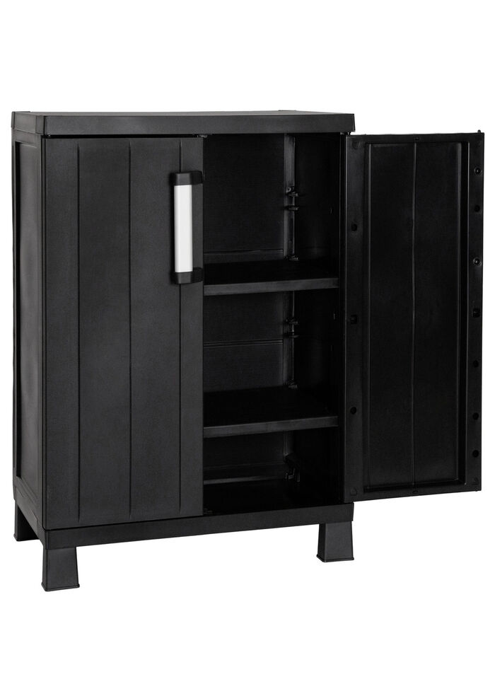 Geräteschrank Garage mit Holzlamellen-Effekt SCHWARZ