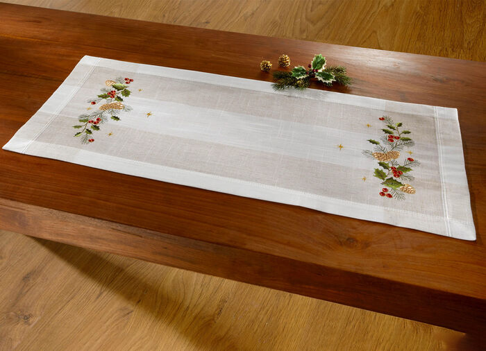 Aufwendig bestickte Tischdecke oder Kissenbezug SEKT-BUNT