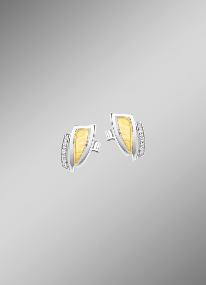 Moderne Ohrstecker in Bicolor mit Zirkonia 