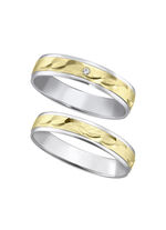 Trauring in Bicolor mit geh&auml;mmerten Glanzschnitten 
