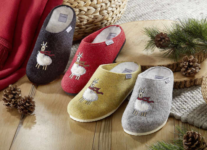 Kuschelwarme Hausschuh aus Wollfilz HELLGRAU