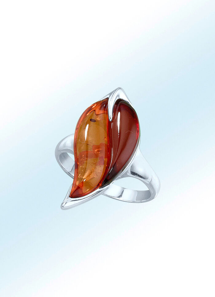 Damenring mit eingeschliffenen cognac-und granatfarbenen Bernsteinen 