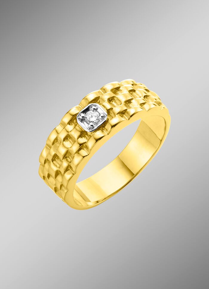 Massiver Herrenring in Bicolor mit Brillant 