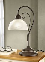 Tischlampe mit Gestell aus antik rostfarbenem Metall 