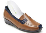 Waldläufer, bequeme Damen-Slipper, Weite H, mit herausnehmbarem Fussbett COGNAC-BLAU