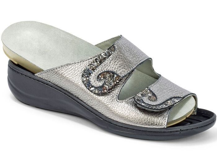 Mubb, bequeme Damen-Pantoletten, Weite H, mit herausnehmbarem Fussbett ANTIKBRONZE