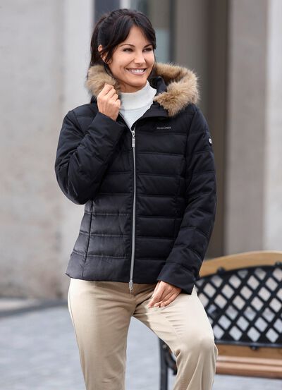 Kurzjacke mit abnehmbarem Kunstpelz-Besatz 