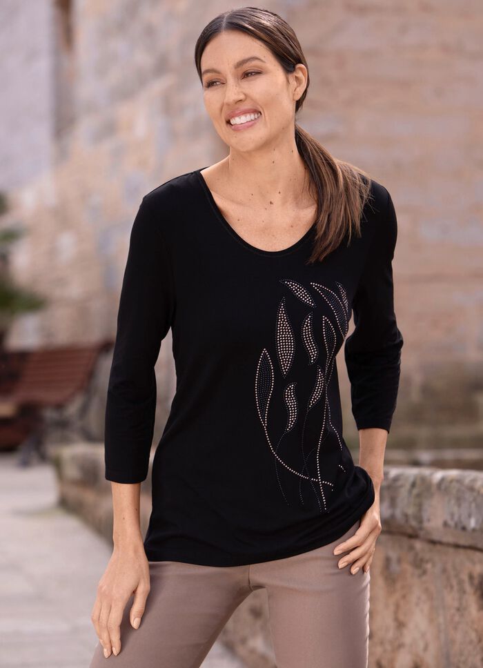 Shirt mit 3/4-langen &Auml;rmeln SCHWARZ