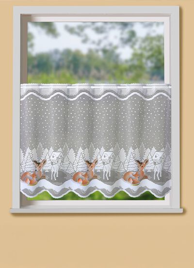 Handkolorierter Kurzvorhang Rehe 