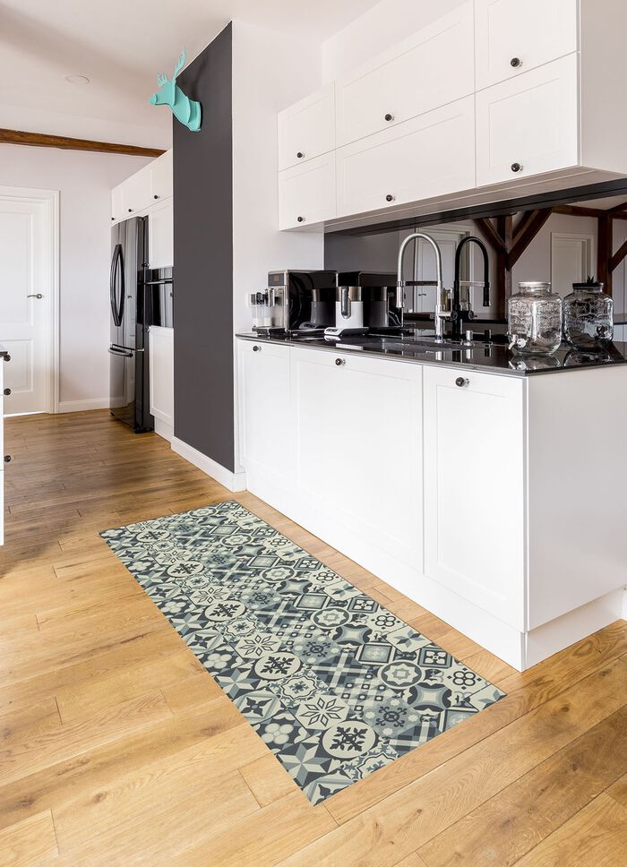 Strapazierf&auml;higer K&uuml;chenl&auml;ufer und -teppich im Fliesen-Design 