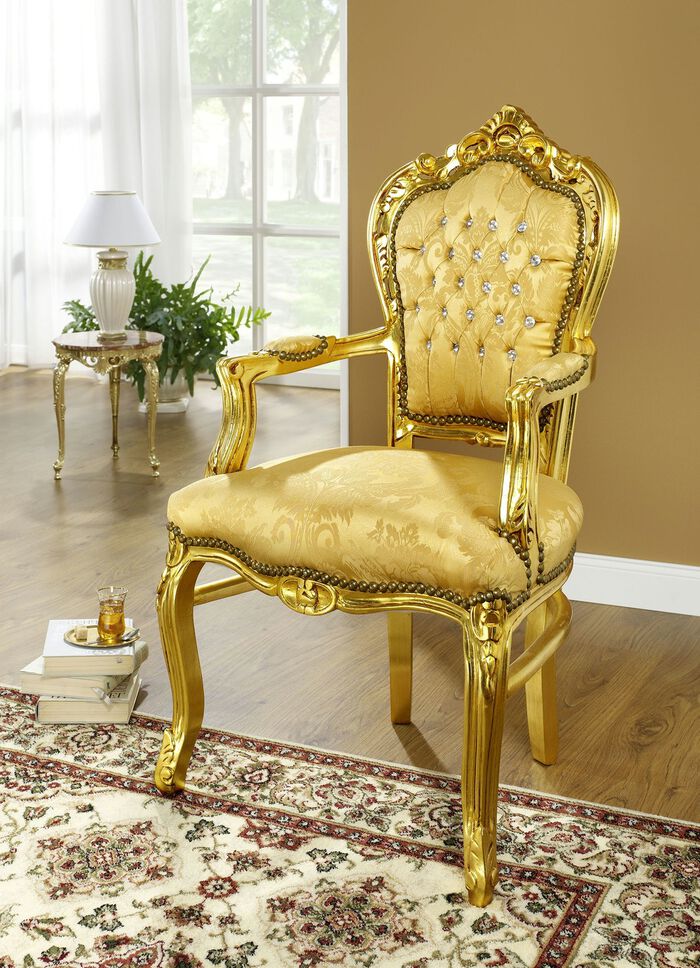 Armlehnenstuhl aus Holz mit Blattgoldauflage GOLD-GOLD