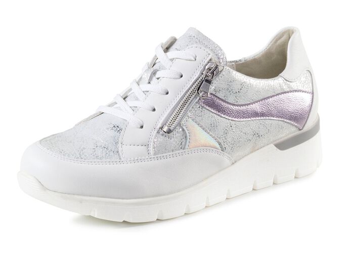 Waldl&auml;ufer Schn&uuml;r-Sneaker mit Metallic-Pr&auml;gung WEISS-EISGRAU-FLIEDER