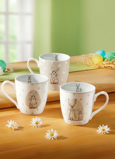 Henkelbecher, 3er-Set, aus Porzellan 