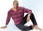 Zweierpack Pyjamas mit V-Ausschnitt, Ringeldessin und Brusttasche 1X BEERE, 1X GRAU