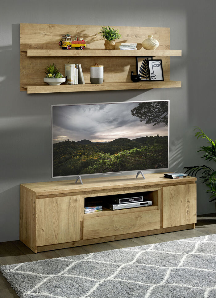 TV-Longboard mit Wandboard in modernem Design EICHE