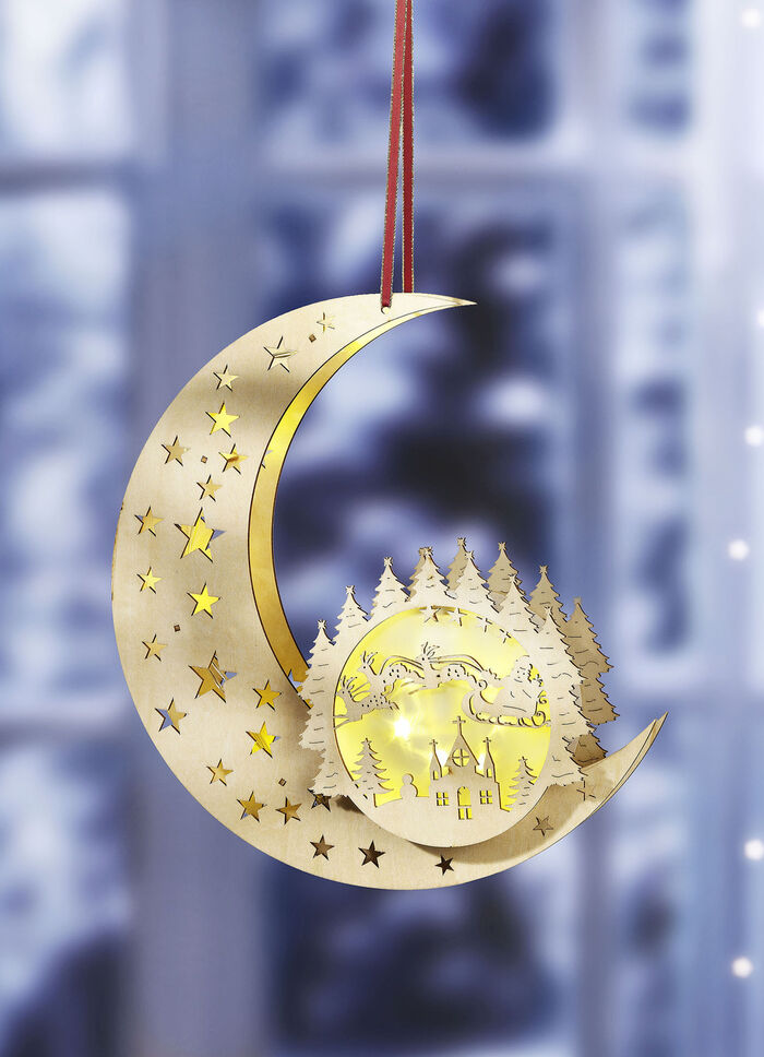 Beleuchteter Mond aus Holz 